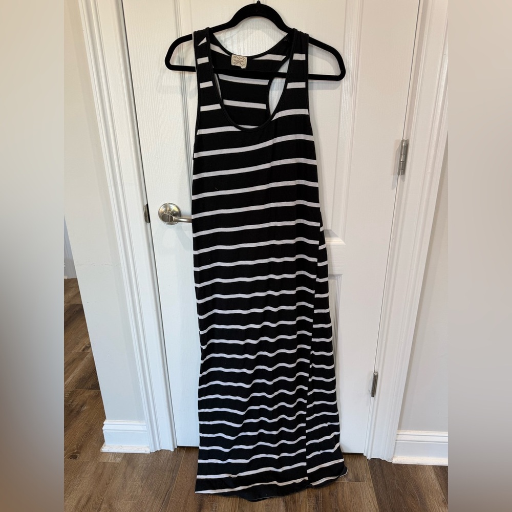 eyelash couture Black and White Striped Racerback Maxi Dress
